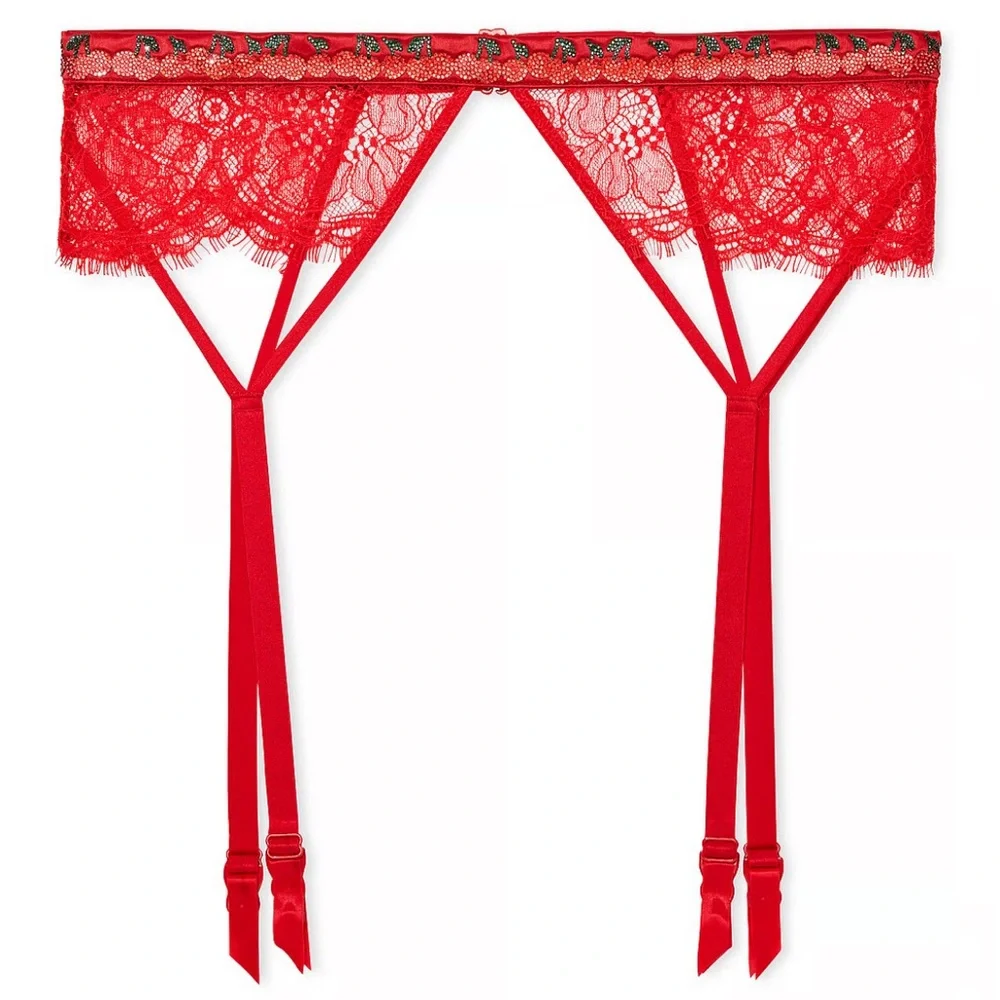 🆕🍒 Cherry Chain Shine Strap Garter Belt Victoria Secret XS/S NWT